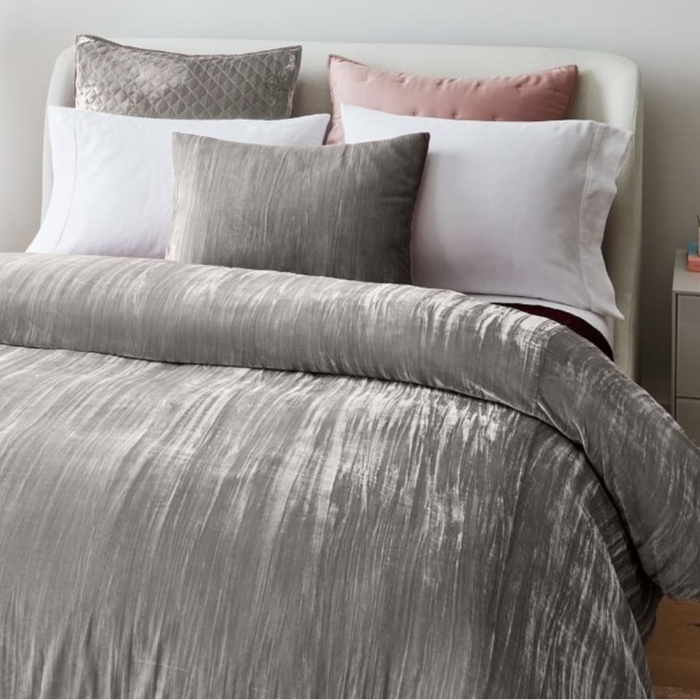 West Elm Silver Crinkle Velvet Duvet Cover Set with two Pillow Covers